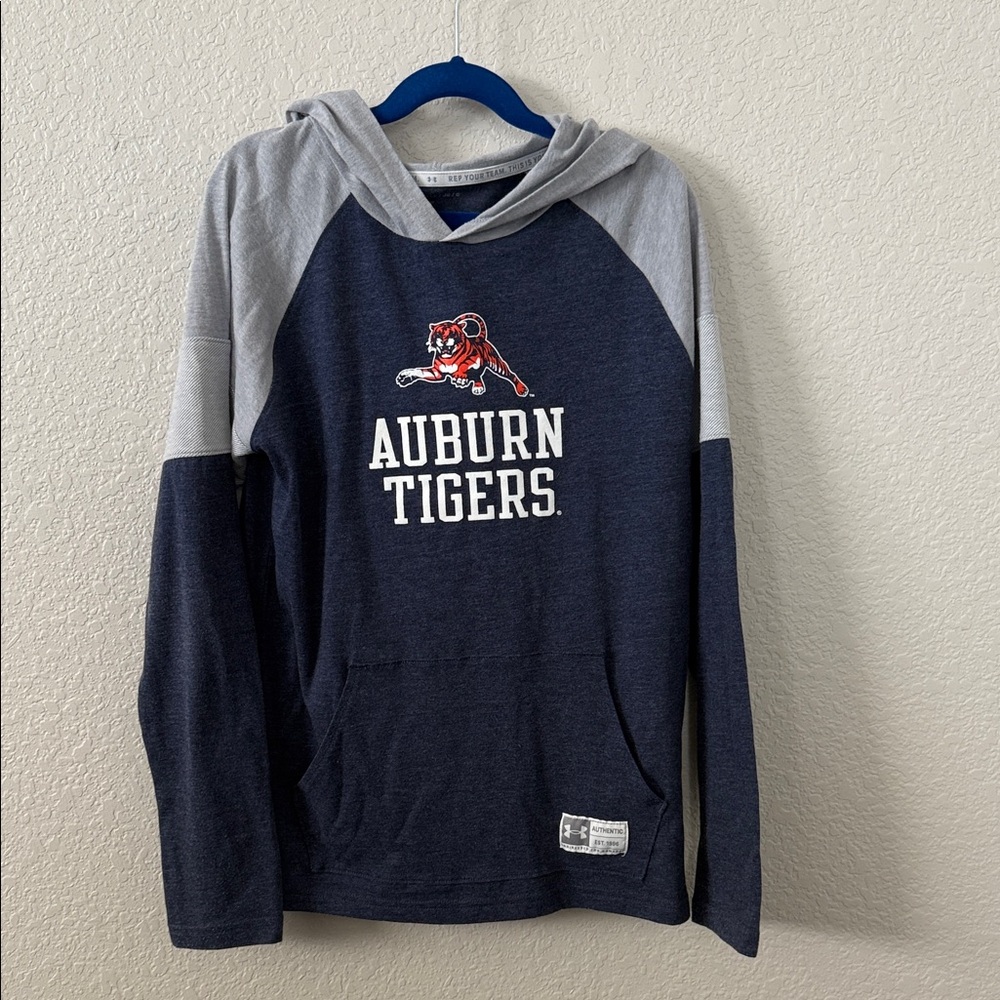 Under Armour Auburn Tigers Hooded Long Sleeve Shirt Youth L Navy Gray